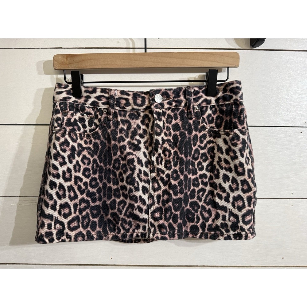 PacSun‎ Women's Leopard Print Mini Jean Skirt Size 25 MSRP $47 EUC
